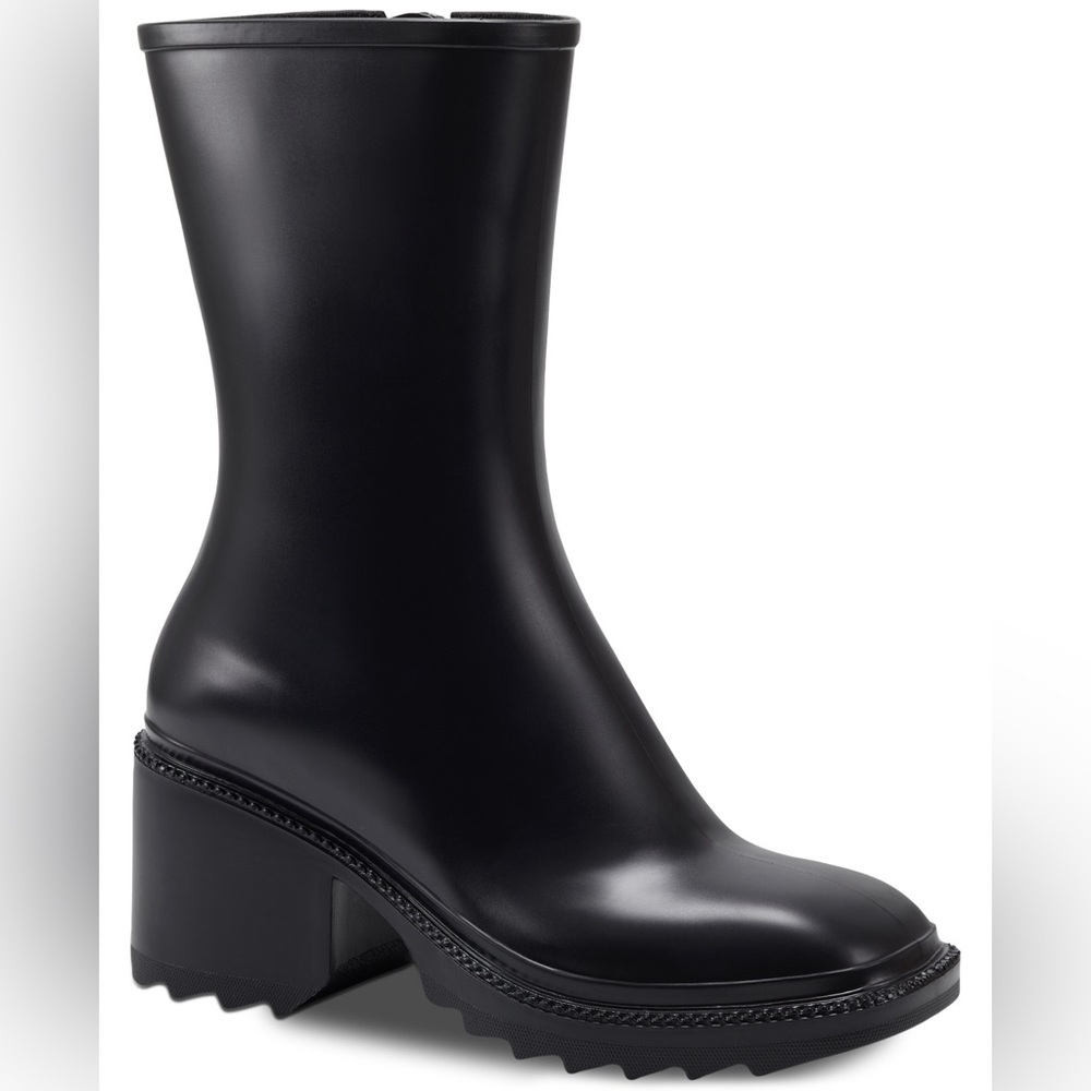 Inc Womens Black Cushioned Everett Square Toe Block Heel Zip-up Rain Boots 9M
